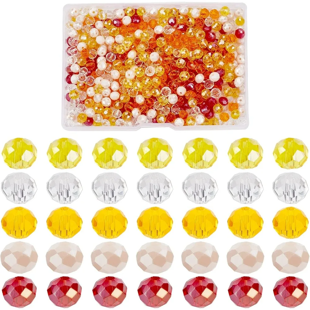 500pcs Crystal Glass Beads 6mm Orange Faceted Beads Fall Yellow Loose Beads Spacers for Autumn Thanksgiving Day Home Decor DIY