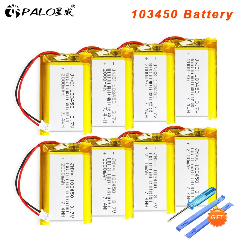 PALO 103450 Battery 3.7V Polymer Lithium Rechargeable Battery Jst PH 2.0mm 2pin Plug for Camera GPS Navigator Bluetooth Headset