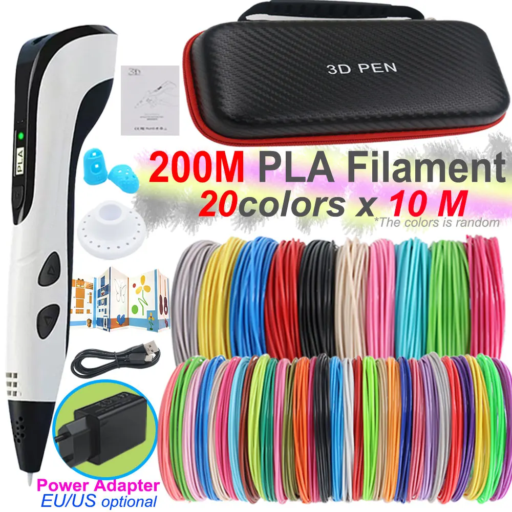 Kinder 3d Print Pen Speelgoed 3d Pen Met Lcd-Scherm Power Adapter 200M Pla Filament Reis Case Kids Kerst Verjaardagscadeau