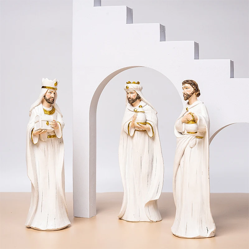 Christmas Jesus Nativity Scene Manger Figurines Home Decoration Props Office Holy Family Desktop Resin Statue Ornaments