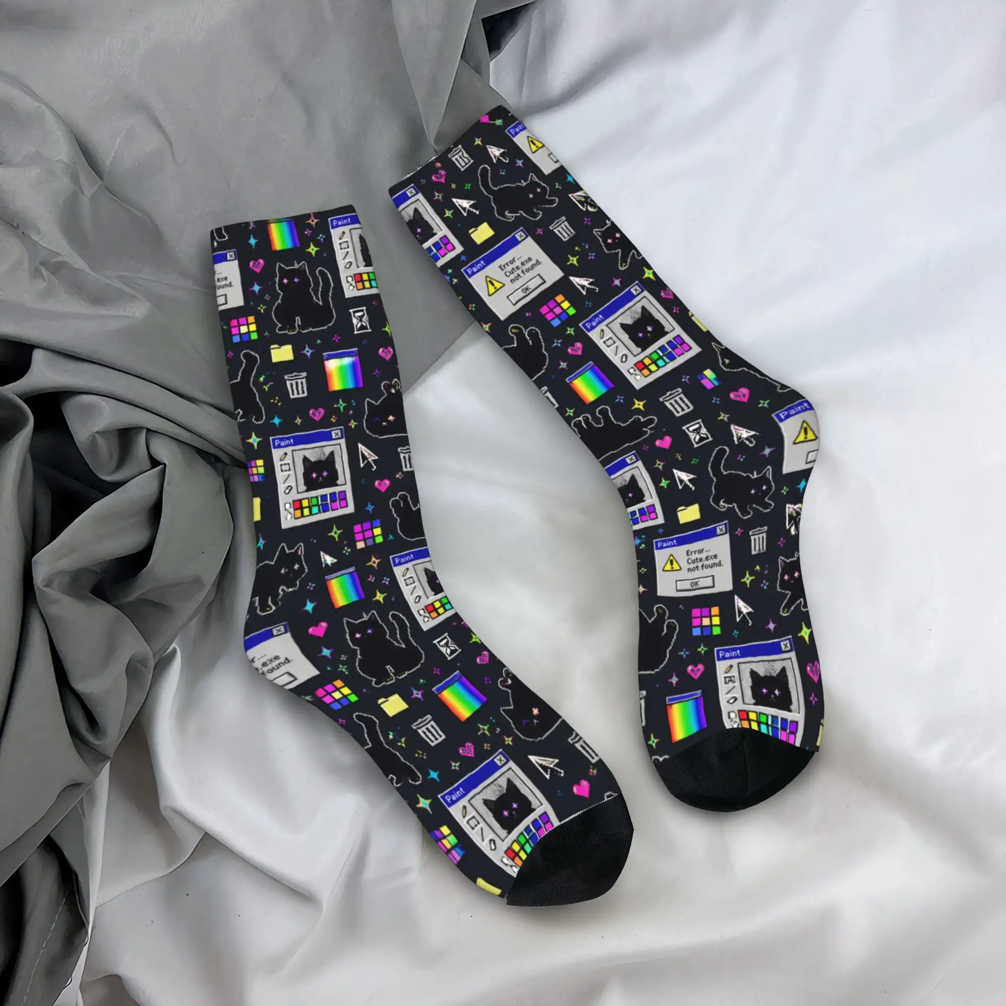 Cyber ​​retro computer system malfunction pop up window printed Socks  Non Skid Stockings Men Warm Soft Socks Spring Socks