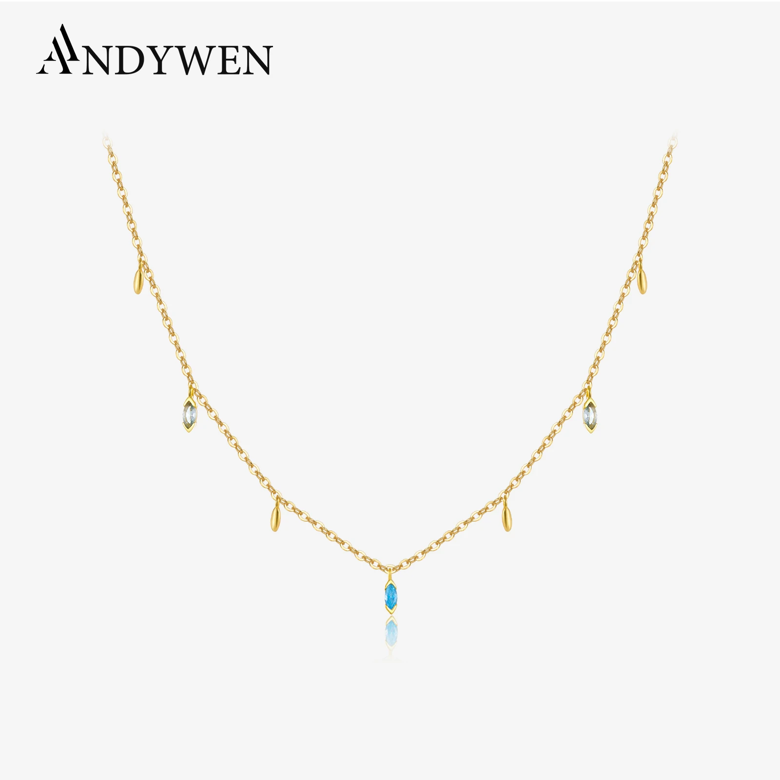 

ANDYWEN, стерлинговое серебро 925 пробы, золото, синий циркон, подвеска с фианитом, свадебное ожерелье, колье, 2021, роскошные ювелирные изделия, изысканные драгоценности