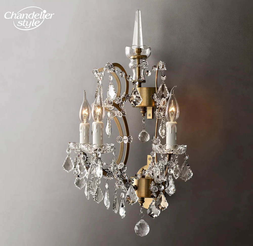 Modern LED Wall Lamps Lustre 19th C. Rococo Iron & Clear Smoke Crystal Sconce Bedroom Corridor Living Room Indoor Lighting