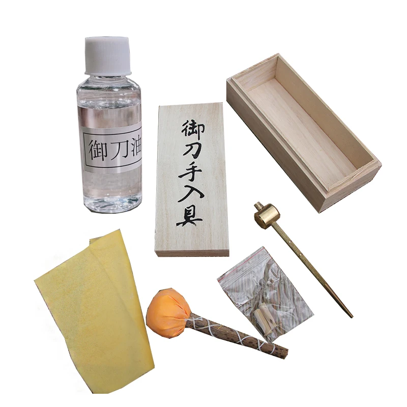 Outils d'entretien de lame d'épée de samouraï, kit de nettoyage, outils de protection, outils de prévention de la rouille, huile antirouille, boîtier en bois, tout neuf