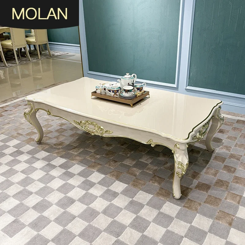 MO LAN-Mesa tallada de madera maciza plana grande para sala de estar, juego gris de lujo, mesa de centro europea