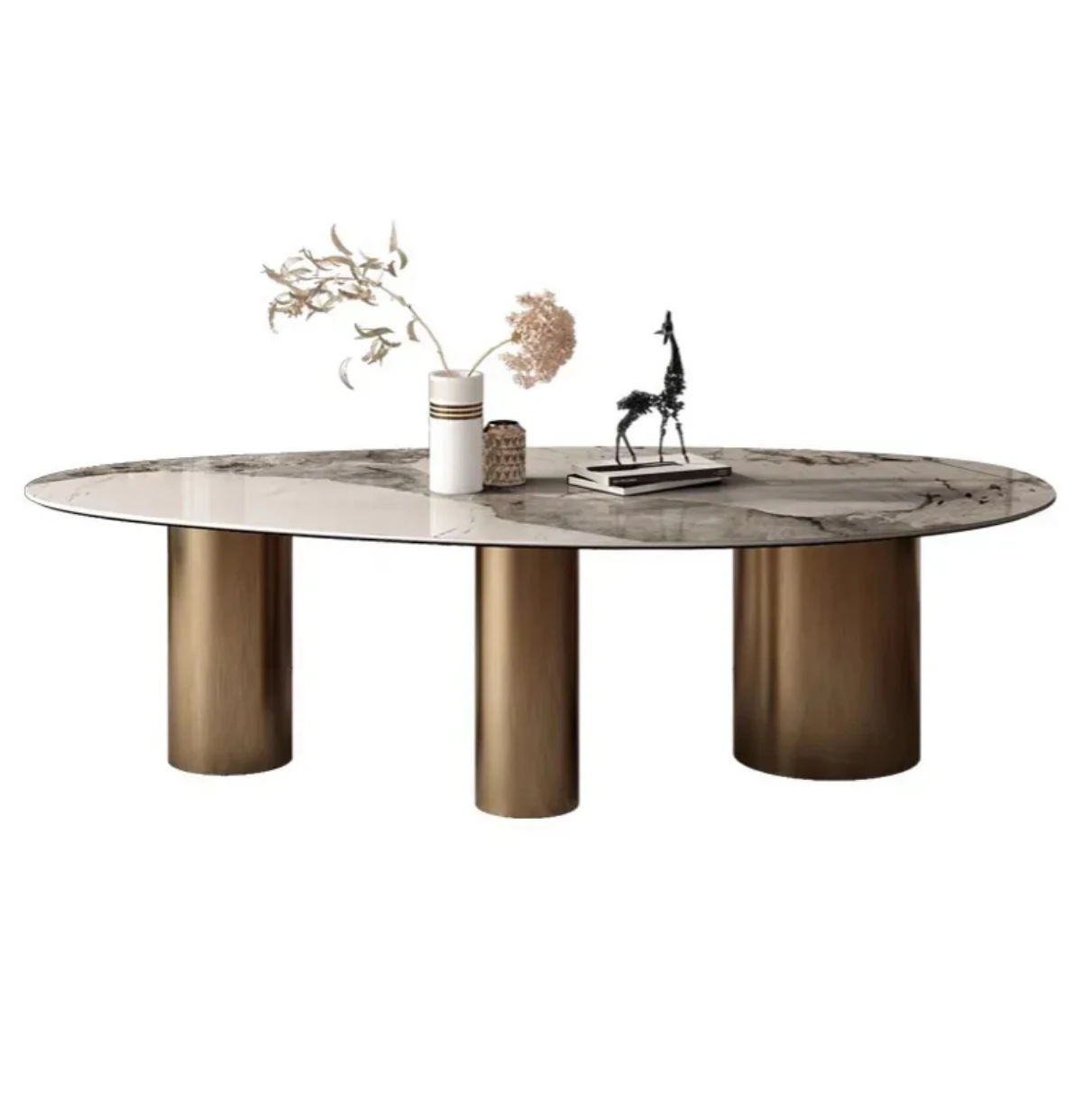 Italian light luxury water drop shaped marble dining table and chair high-end oval dining table