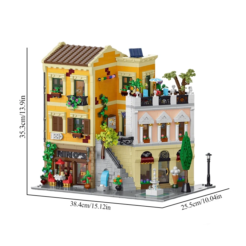 ร้านโรม คอร์เนอร์ สโตร์ บ้านสำเร็จรูป อาคารแบบโมดูลาร์ บล็อกตัวต่อ วิวเมืองยุโรป สถาปัตยกรรมร้านค้า ชุดโมเดลอิฐ ของขวัญสำหรับผู้ใหญ่และเด็ก 4507 ชิ้น