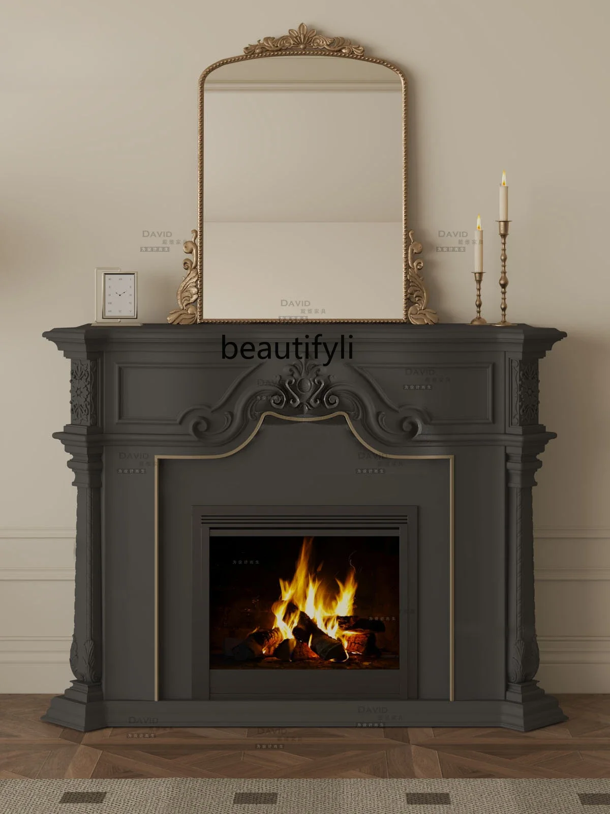 Solid wood black decorative cabinet French antique entrance fireplace cabinet, luxury TV cabinet