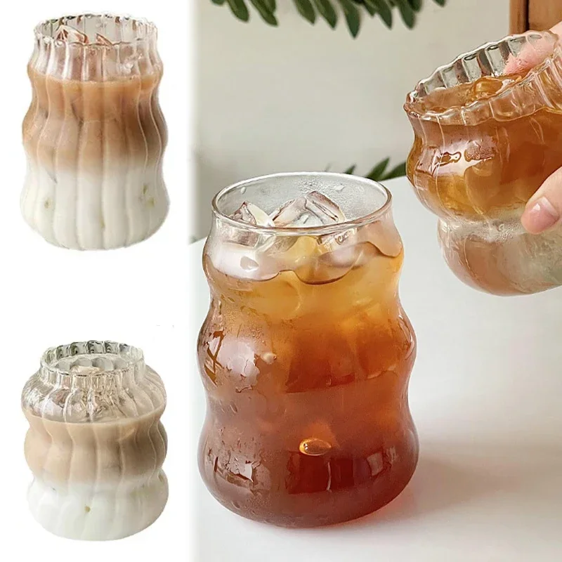 Ins Transparent Glass Cup Caterpillar Shape Heat-resistant Drinking Coffee Beer Juice Milk Cute Water Stripe Beer Mug for Home