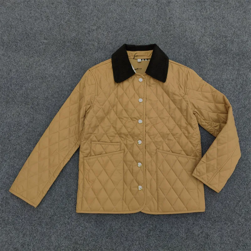 

Высококачественная женская стеганая хлопковая куртка с ромбовидным узором, свободного кроя, с утолщенным вельветовым воротником, осенне-зимняя новинка, верхняя одежда