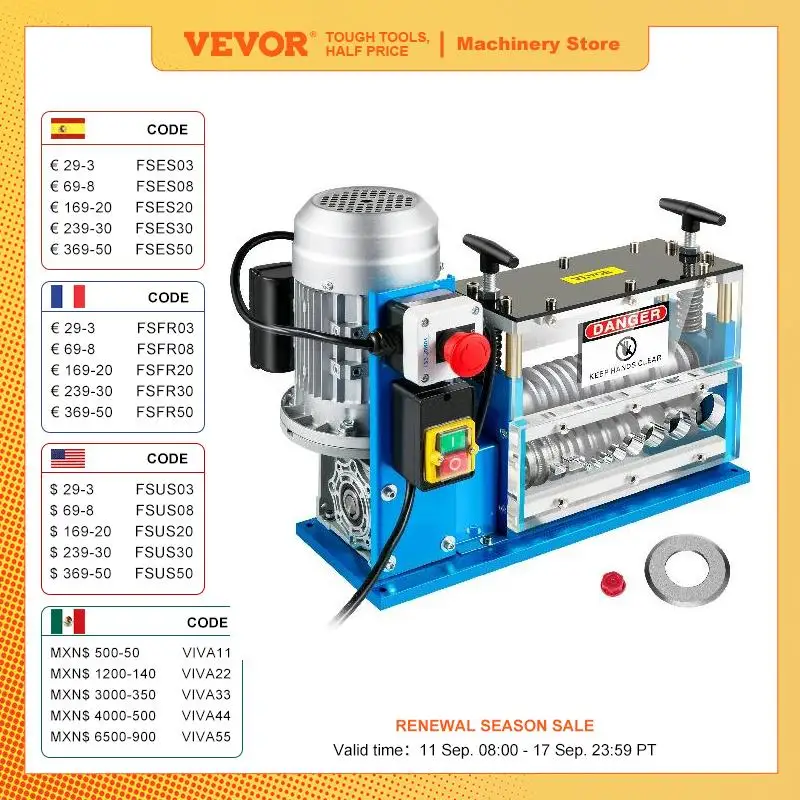 VEVOR Electric Wire Stripping Machine Cable Stripper 1.5-38mm 11 Channels Acrylic + Aluminum W/ Blade for Scrap Copper Recycling