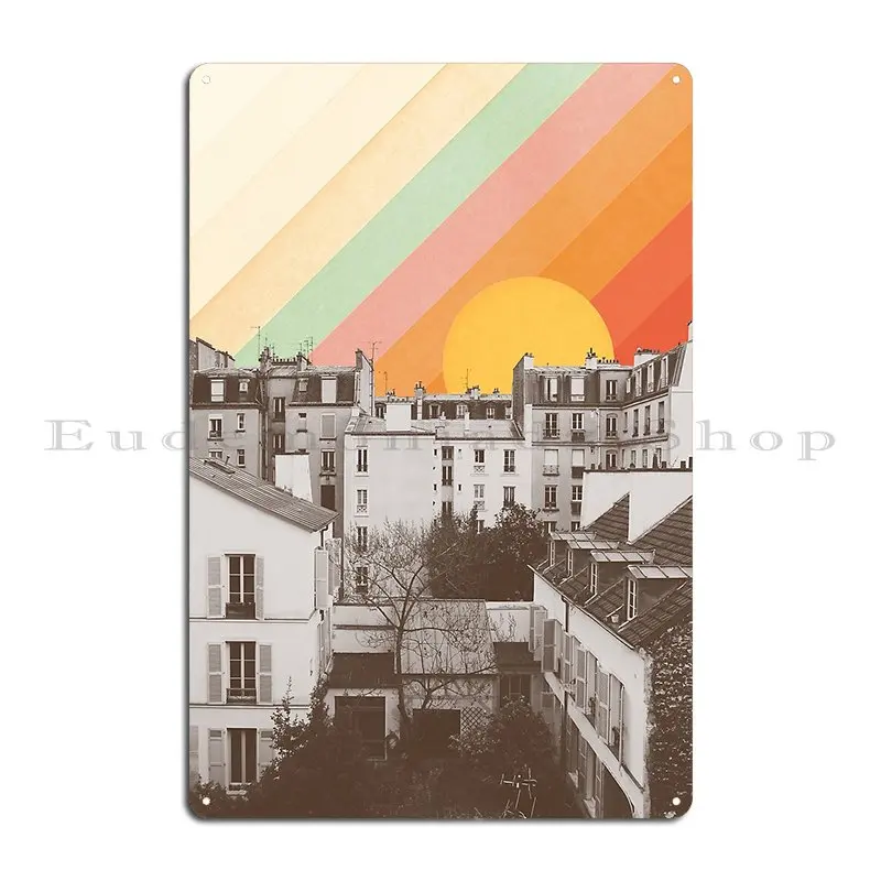 Rainbow Sky Above Paris Metal Sign Kitchen Retro Print Cinema Personalized Tin Sign Poster