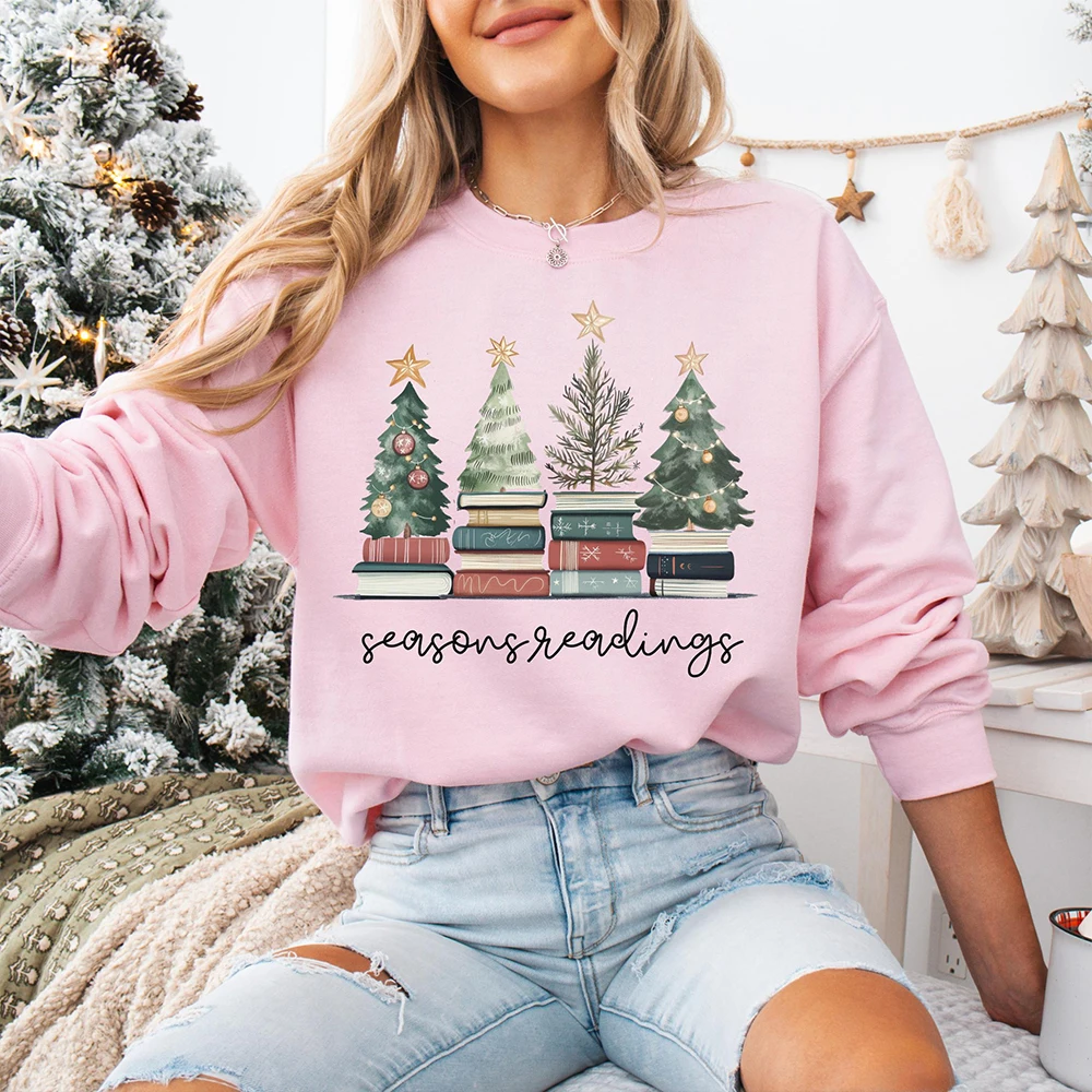 Bookish Seasons Readings Christmas Sweatshirt Book Lover Gift Teacher Xmas Gift Unisex Top Casual Fleece Sweatshirt Y2K Top