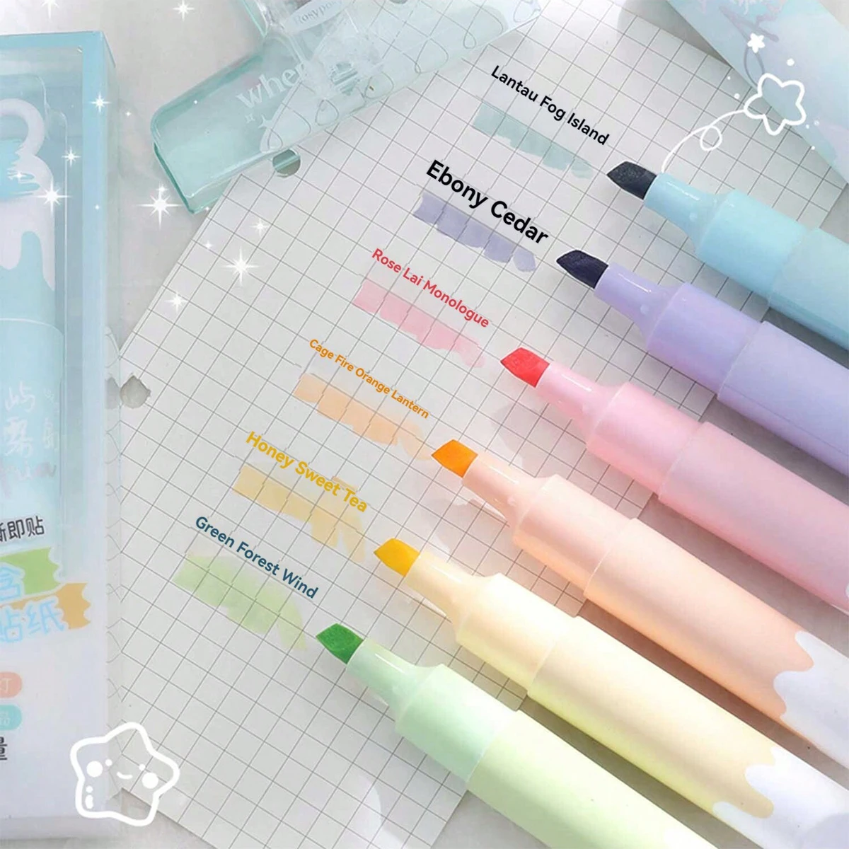 Cute Highlighters 6 Colors Bible Pens Bleed With Soft Tip Aesthetics Pens Markers Kawaii Stationary For Students