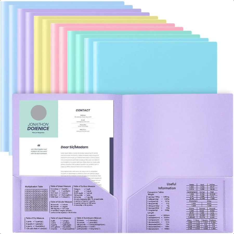 

12 Pcs Plastic Folders with Pockets 11.6 x 9.5 Inches Two Pocket Folder Fit Letter Size Heavy Duty Card Holdeed for School Stud