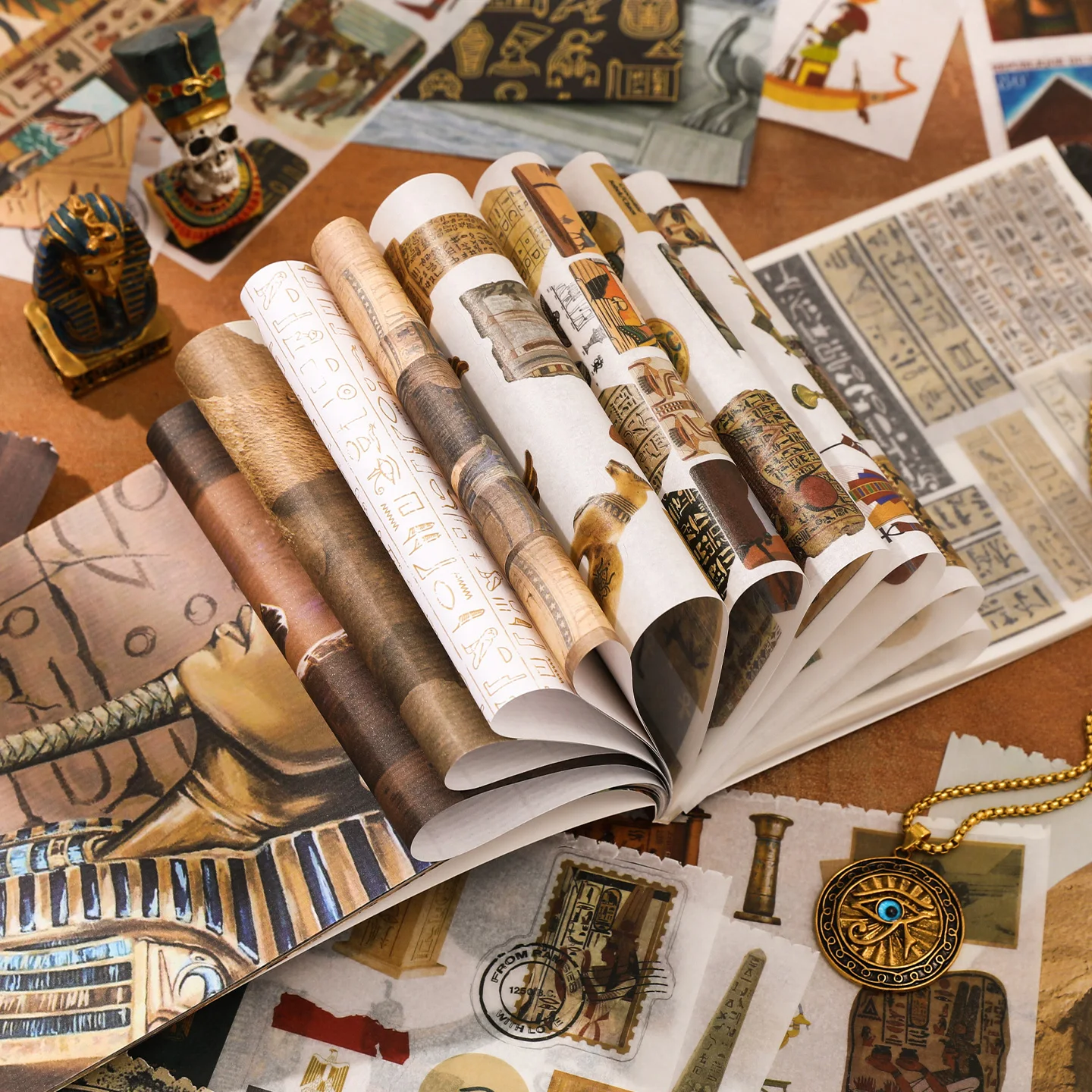 50 Sheets - Retro Material Sticker Book, Ancient Egyptian Ins Style Exquisite Die Cutting Decorative Stickers (30 Sheets of Japa