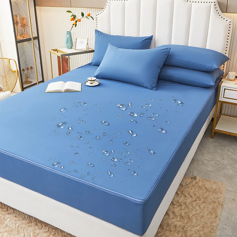 

Waterproof mattress cover with zipper, 6-sided wrapped mattress, solid Color white mattress protective cover, and customizable