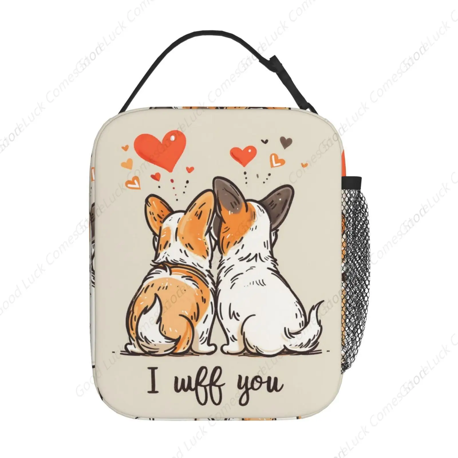 Cute Corgi Dog Pattern Insulated Lunch Box Gifts for Couples Kids Adults Romantic Heart Print Reusable Portable Lunchbox Cooler