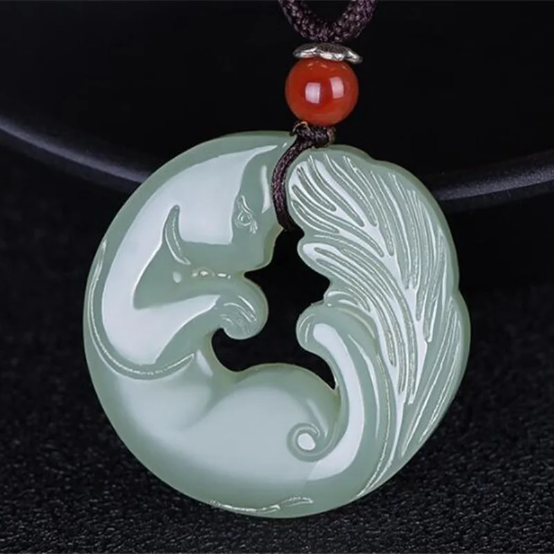 Hetian Green Men And Women, Double-Sided Nine-Tailed Jade Pendant