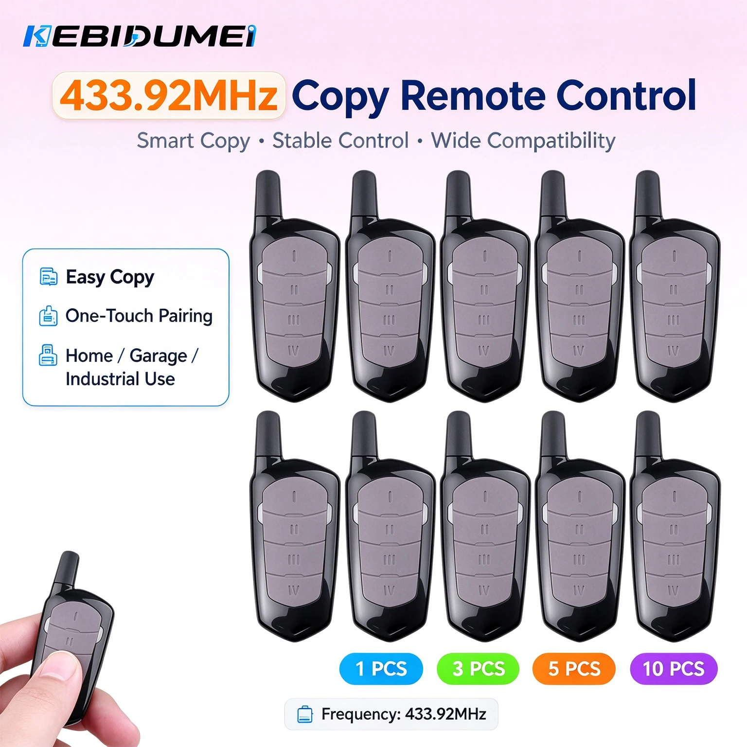 KEBIDU 1/3/5/10PCS 433mhz Garage Remote Control Duplicator Gate Door Commands Opener 433.92mhz Electric Rolling Door Code Clone