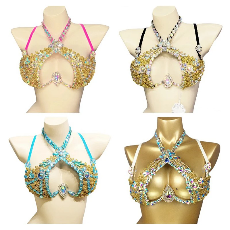 New Sexy Shiny Crystal Inlay Wire Bra For Carnival Costume Women Samba Costumes X-Top Bra Belly Dancing Party Rave Nightclub BRA