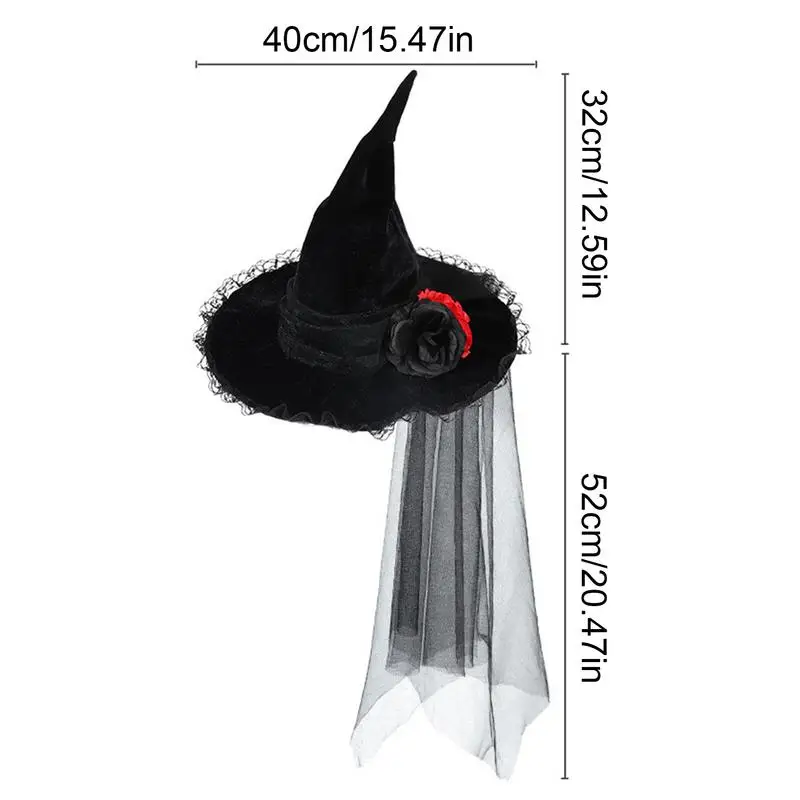 Halloween Women Witch Hat Wizard Cosplay Halloween Party Costume Wizard Cosplay Gothic Flower Mesh Veil Flowers Adult Witch