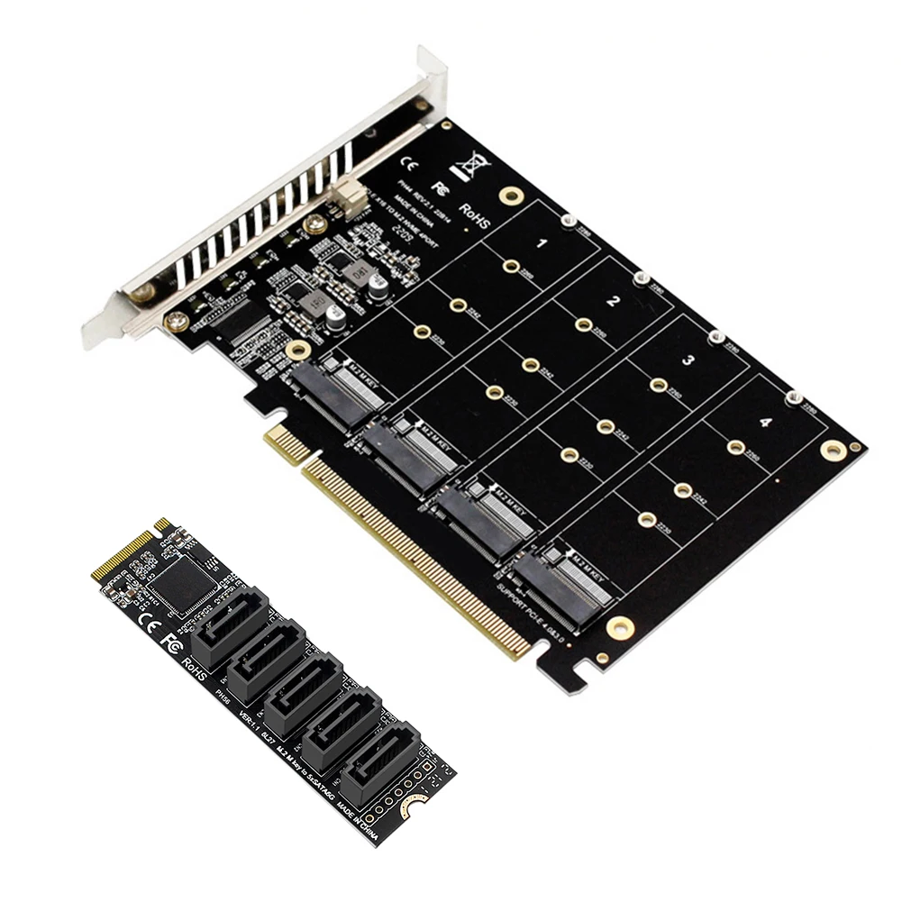 

SSD Adapter Card 4-Disk Array Card 4X32Gbps M.2 PCIE To SATA 3.0 PCI-E Signal Split Array Card LED Indicator M.2 NVME Protocol