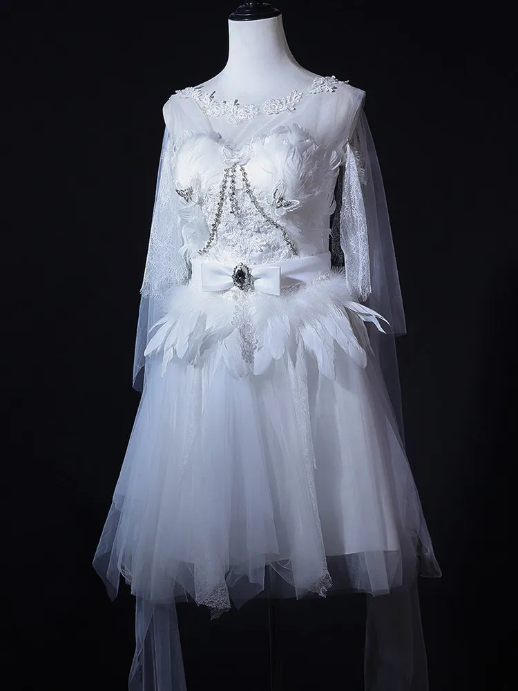 Espectacular Traje EDC para Fiesta, Vestido Corto de Tul con Plumas Blancas, Decoración de Perlas, Manga Transparente para Festival de Música, Fiesta, Sesión de Fotos