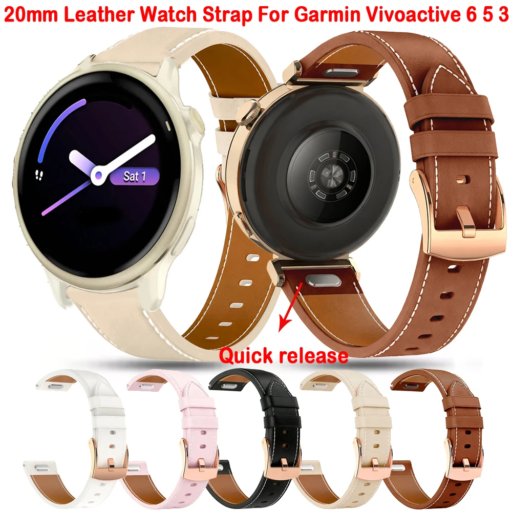 20mm For Garmin Vivoactive 6 5 3 Strap Leather Replaced Band For Garmin Venu 2Plus/SQ/Vivomove Trend/Forerunner165 245 Wristband