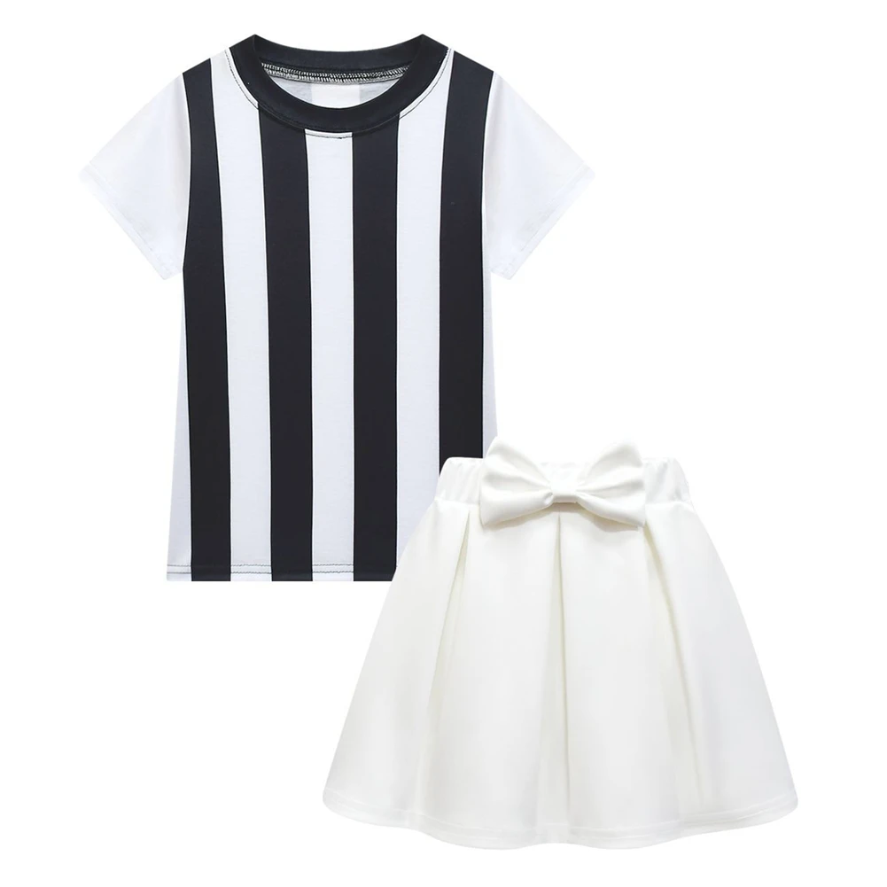 LABUBU Cosplay Black White Striped Pleated Dress Cloth Party Disguise Roleplay Costume Girl Outfit Halloween Carnival Suits