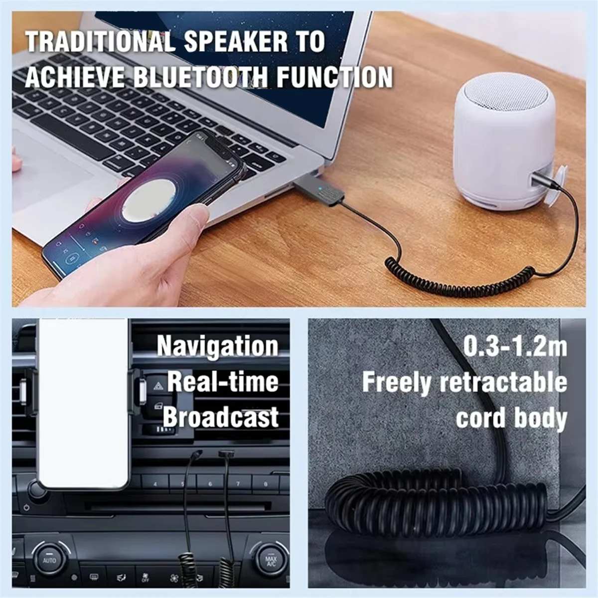 ABJZ Bluetooth 5.2 เครื่องรับสัญญาณเสียงสเตอริโอ Dongle USB ถึง 3.5 มม.AUX แจ็คไร้สายแฮนด์ฟรีสําหรับรถยนต์ชุดเครื่องขยายเสียงลําโพง