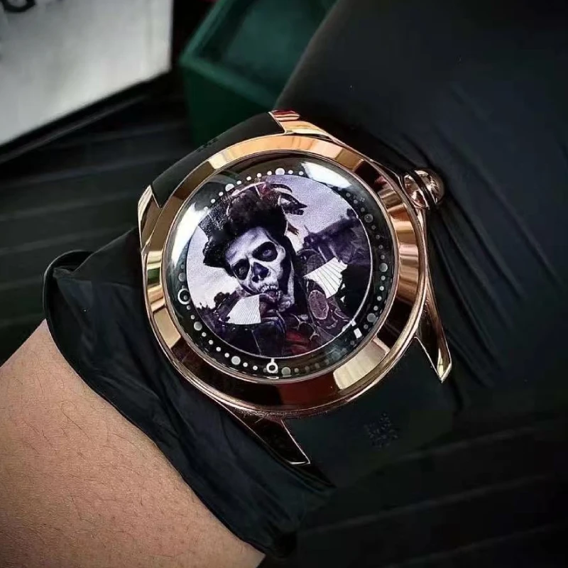 Reloj mecánico para hombre, espejo de burbuja redondo, movimiento de precisión, reloj de moda para hombre, reloj con forma artística