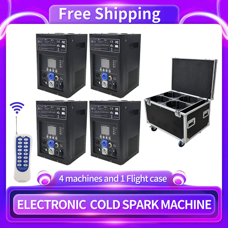 

600W Cold Spark Machine Stage Light Effects Dmx Ti Powder Firework Dj Bar Wedding Party Disco (4Pcs Machines+1Flycase)