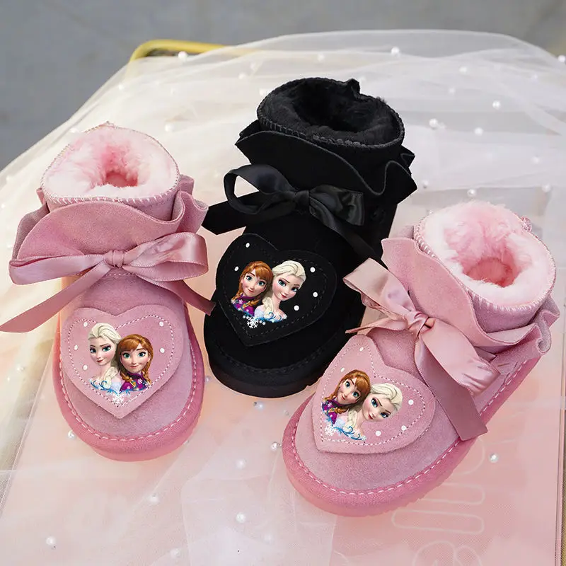 Frozen cute cartoon children's fashion new winter velvet warm and comfortable soft-soled anti-slip waterproof short cotton boots