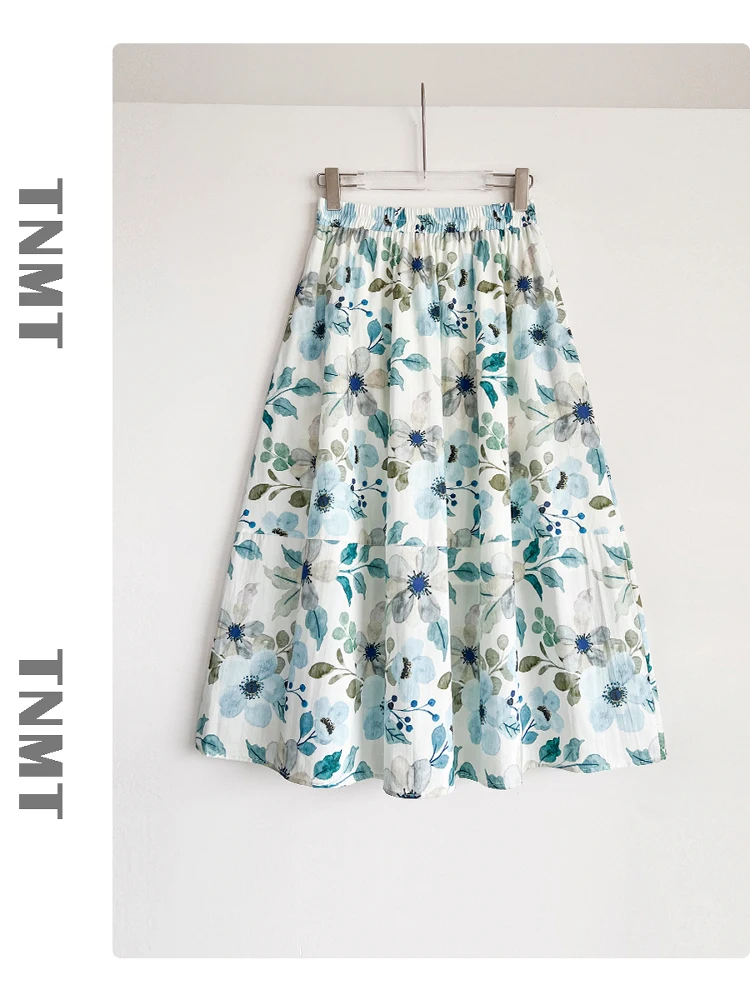 

Ele Vintage Watercolor Print Asymmetrical Skirt Women's High Waist A-Line Midi Skirt Floral Patterned Split Design