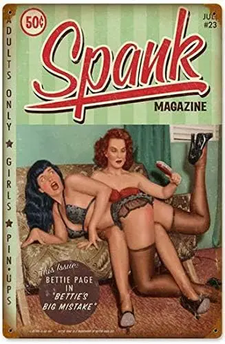 HERYNLRN Retro Tin Signs Vintage Style Pin Up Girl Spank Metal Tin Sign for Men Women,Wall Decor for Bars,Restaurants,Cafes Pubs