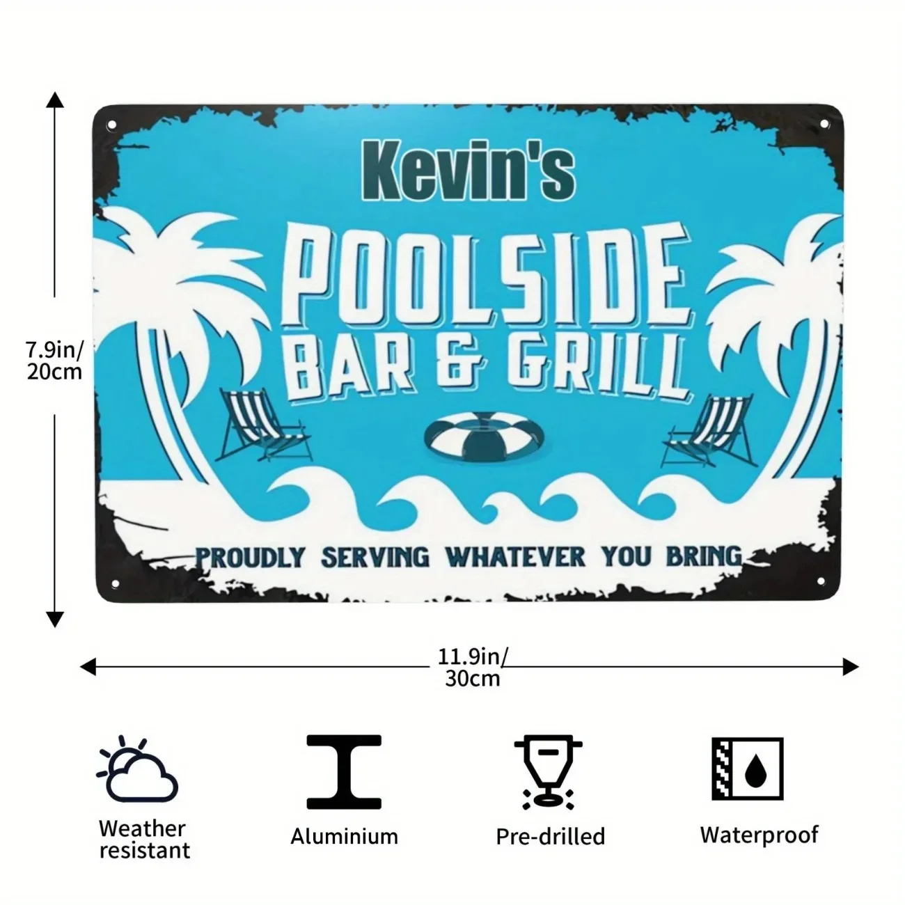 Letrero de aluminio personalizable para parrilla de barbacoa junto a la piscina, decoración para el hogar, Bar, Patio al aire libre, arte de pared, regalo
