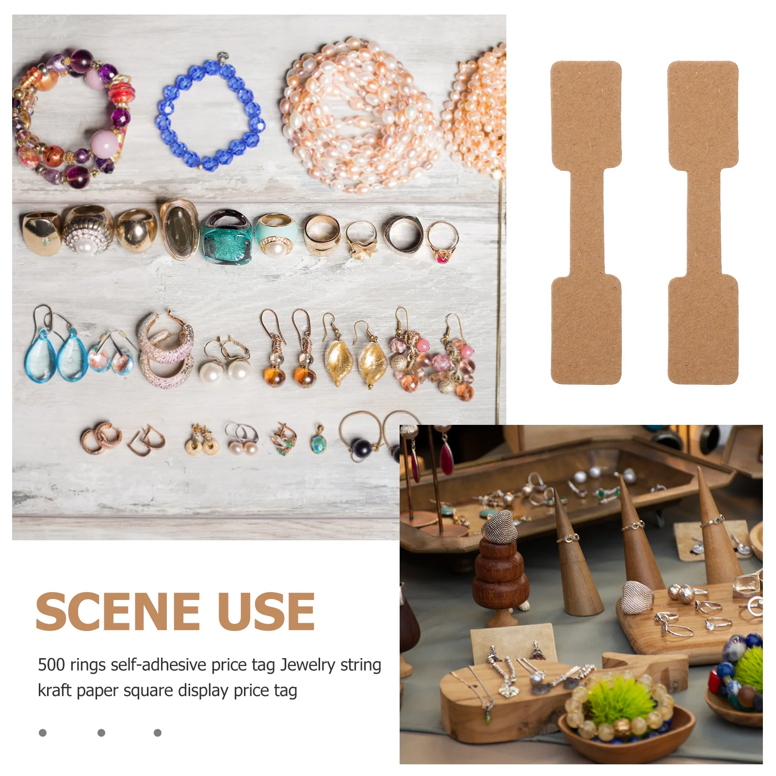 

500Pcs Jewelry Price Tags Kraft Paper Self Adhesive Writable Blank Labels for Rings Necklaces Bracelets Jewelry Label Stickers