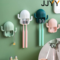 JJYY Multi-functional Self-stick Cactus Toothbrush Holder Seamless Wall Organiser Razor Organiser Bathroom Tools