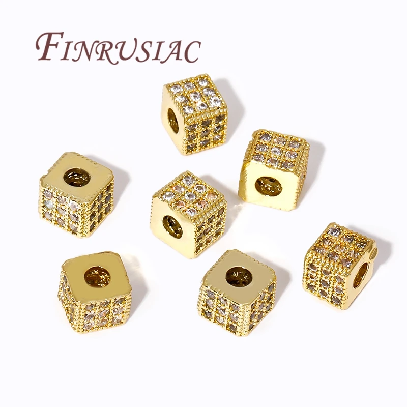 18K Gold Plated Brass with Zircon Square Spacer Beads For Bracelets DIY Jewelry Making Supplies,Separators For Beads