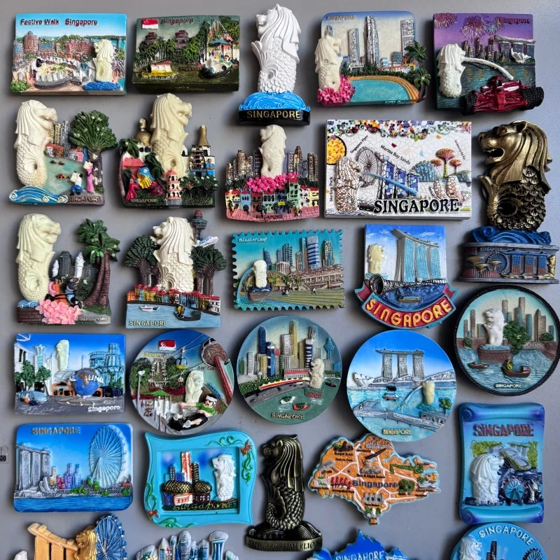 Singapore Fridge Magnet Souvenirs Attractions Punch Merlion 3d Tourist  Fluorescent Magnetic Fridge Stickers Collection Gifts