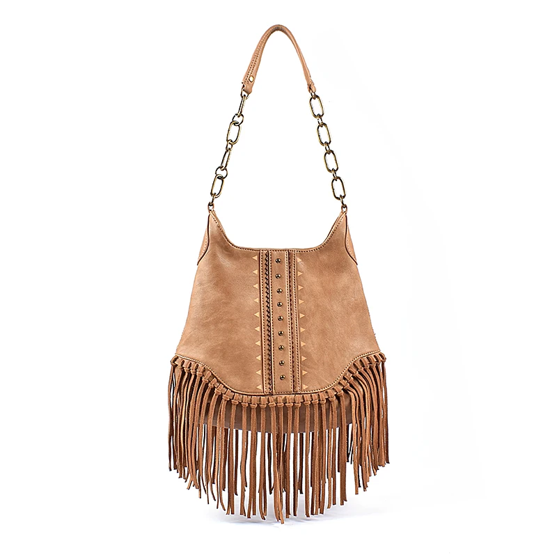 Original Vintage Frosted Suede Fringe Riveted Shoulder Bag Europe And The United States Fashion Simple All-matching Women\'s Bag