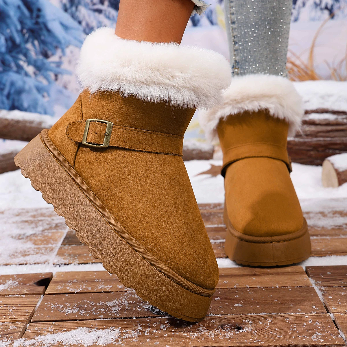 

Women Ankle Boots 2025 New Comfortable Luxury Flat Snow Boots Women Winter Outdoor Thickened Fluff Women Shoes Zapatos De Mujer