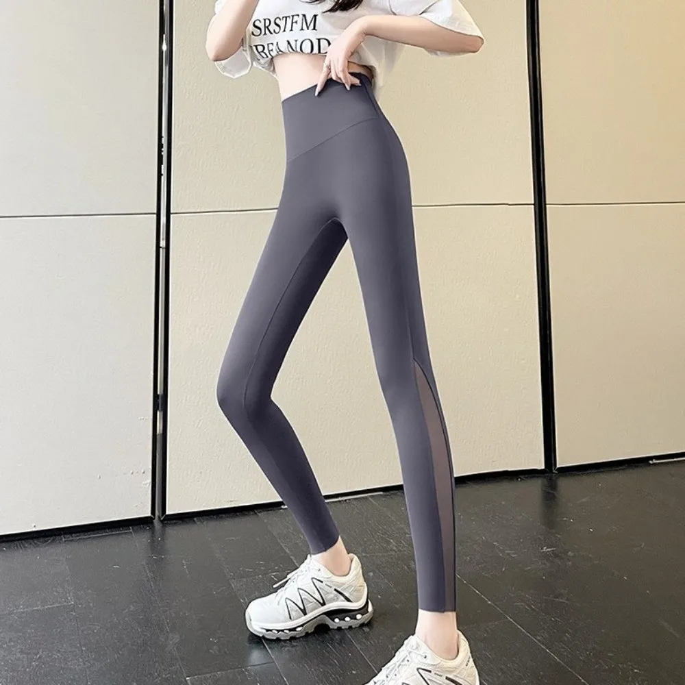 Casual Mesh Women Sharkskin Pants Ice Leather High-waisted Summer Thin Leggings Slimming Nine-inch Yoga Pencil Pants Girl