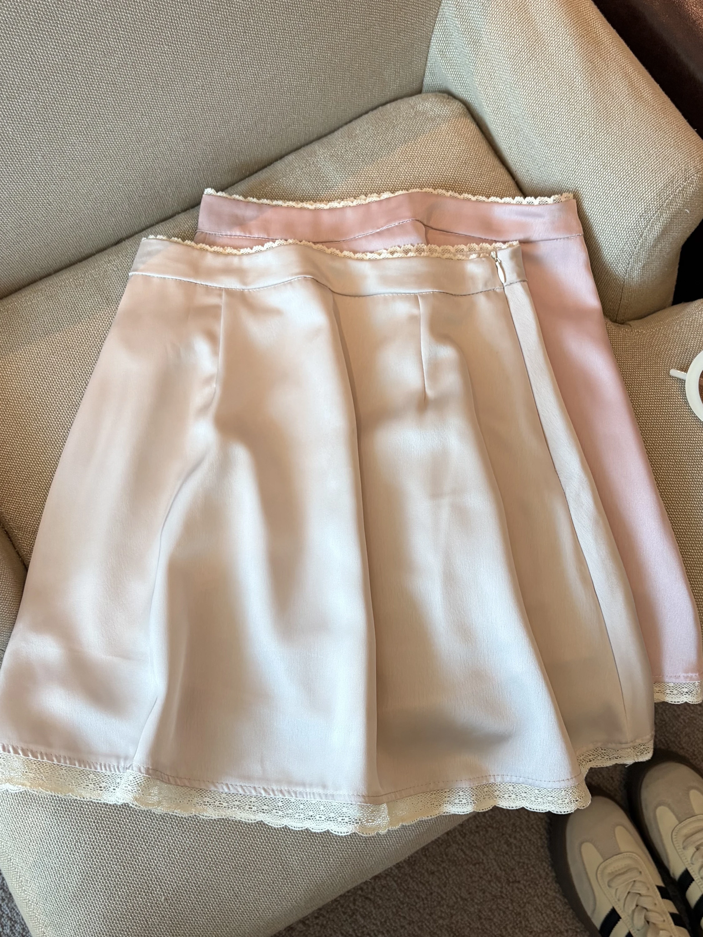 

High Waist Lace Trimmed Acetate Satin Half Skirt Women's Summer New Style Slimming Prevent Exposure A-Line Short Skirt