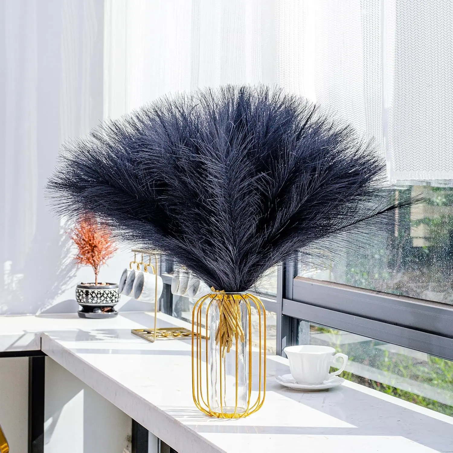 5/10 Stück schwarzes Pampasgras-Dekor – 21,65 Zoll künstliches Pampasgras, künstlicher Pampasgras-Blumenstrauß, Blumenarrangement und Vasenfüller – Detail 7