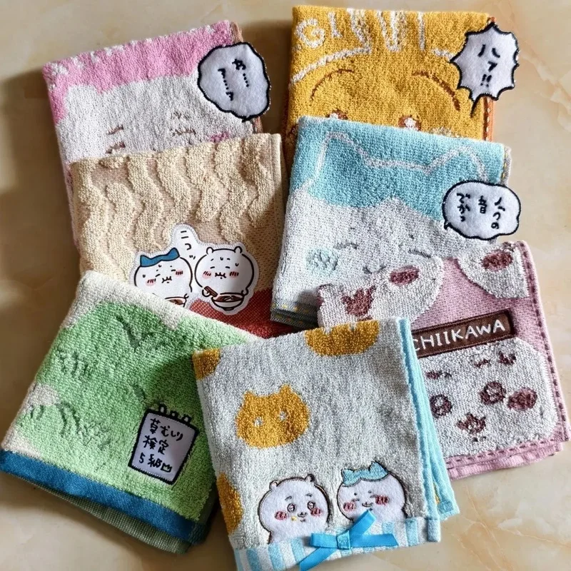 Chiikawa Cotton Small Hand Towel, Cute Cartoon Embroidery Face Wash Cloth, Portable Pure Cotton Square Towel For Daily Use