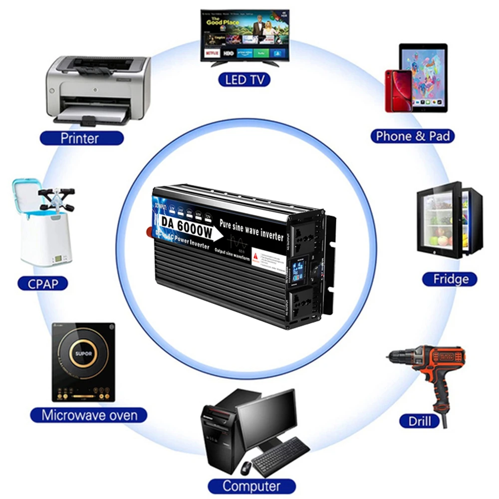 12v 220v Pure Sine Wave Power Inverter 3500W 5500W 6000W Voltage Converters Double Socket Car Solar Inverter 110V 50HZ 60HZ