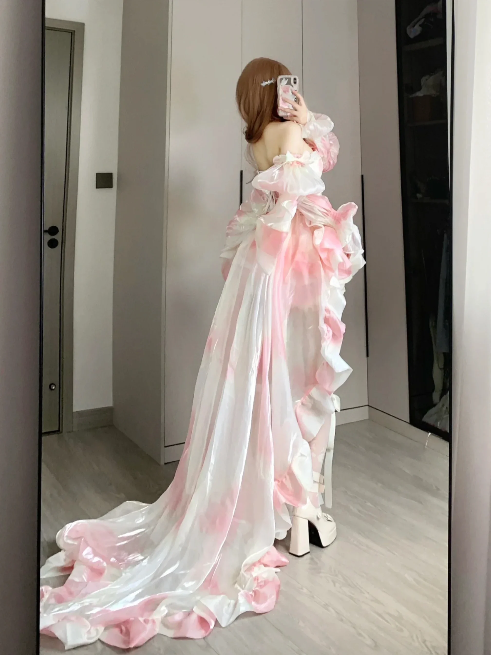 Sweet Cute Tube Top and Skirt Set Lolita Style Summer Elegant Outfits for Women Princess Evening Puff Sleeve Strapless Dress