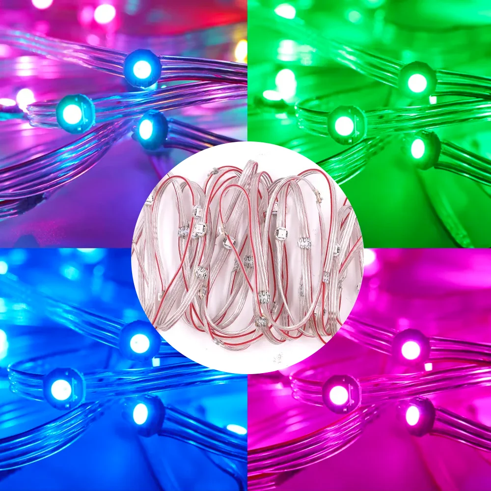 شريط LED لوحدة WS2812B، مع كابل 10 سنتيمتر، ومصدر طاقة 5 فولت، ومصابيح RGB مستقلة SMD5050 مدمجة